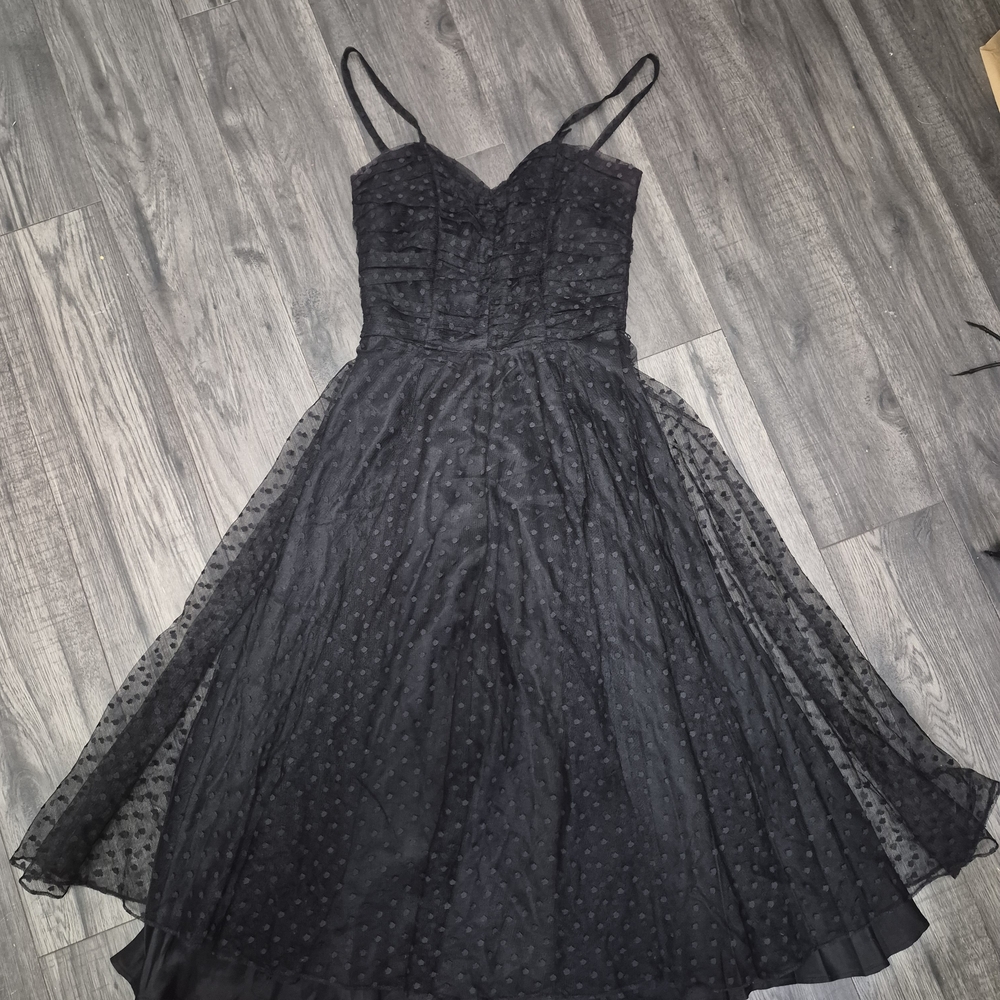 The House Of Nu-Mode Black Polka Dot Mesh Midi Dress - Size M